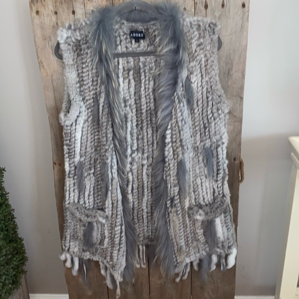 Adore Sheared Rabbit & Raccoon Fur Vest Super Soft Gorgeous New Condition